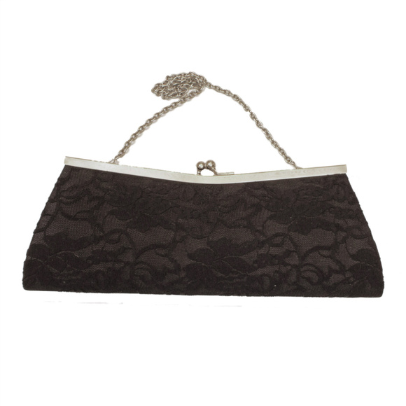 Far Nine Handbags - EUC Far Nine Black Lace Clutch Purse with Chain